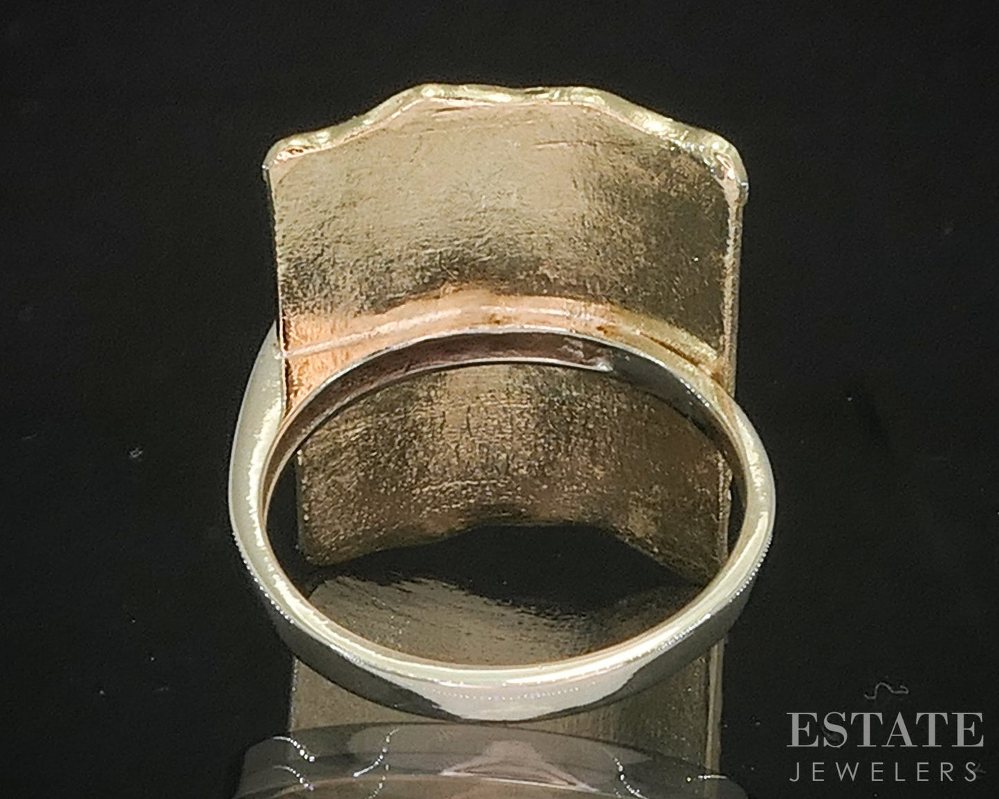 14k Yellow & White Gold Natural .07ctw Diamond Textured Shield Ring 6.9g i20333