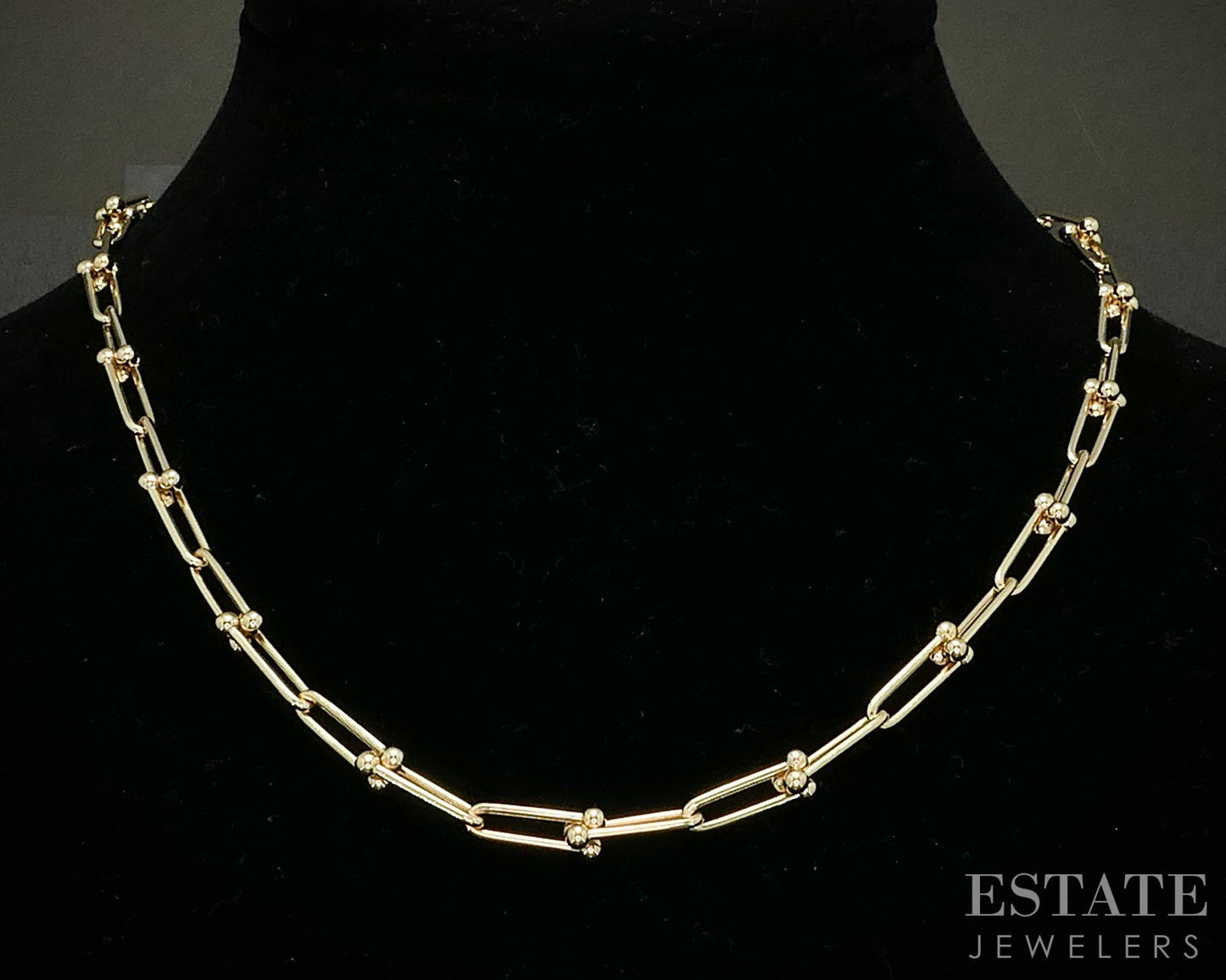 18k Yellow Gold 4mm Barbell Style Chain Link Ladies Necklace 11.6g 18"L i20327