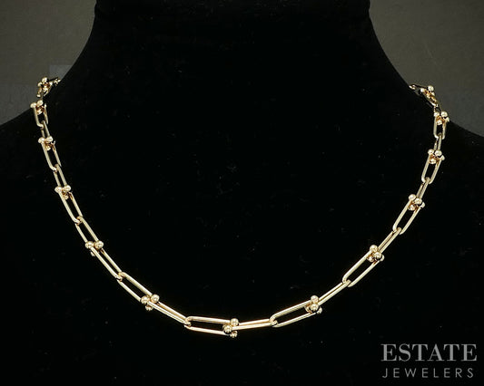 18k Yellow Gold 4mm Barbell Style Chain Link Ladies Necklace 11.6g 18"L i20327