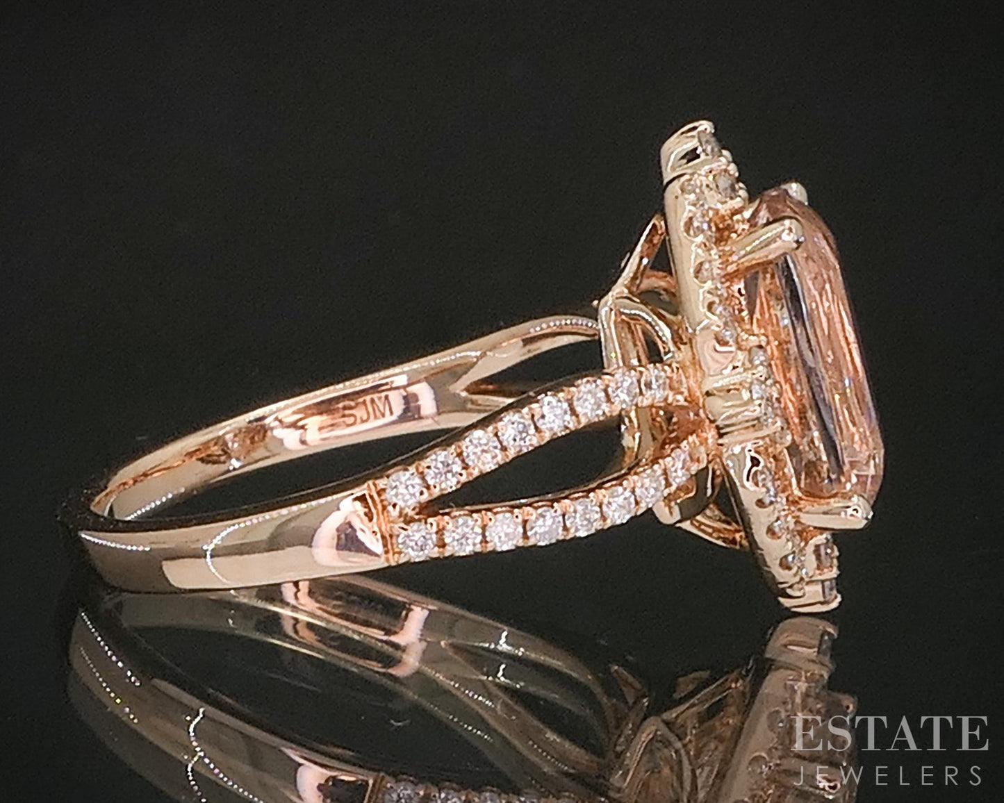 14k Rose Gold 2ct Natural Peach Morganite & Diamond Halo Ladies Ring 3.6g i20325