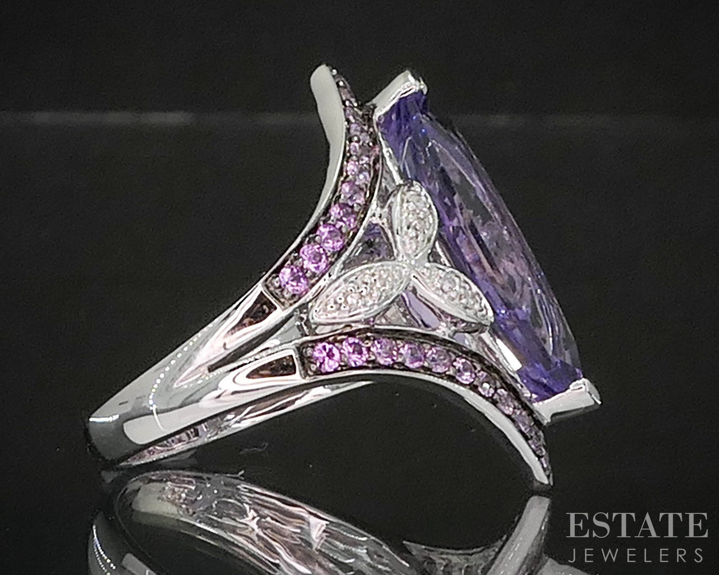 14k White Gold Natural Amethyst Ombre' Rose Quartz & Diamond Ring 7.8g i20321