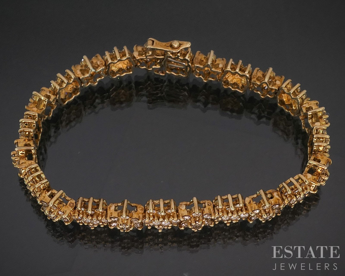 14k Yellow Gold Natural 5ctw Diamond Cluster Tennis Bracelet 25g 7.25"L i20339