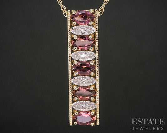 14k Yellow Gold Natural Pink Tourmaline & Diamond Necklace 3.7g 18"L i20338