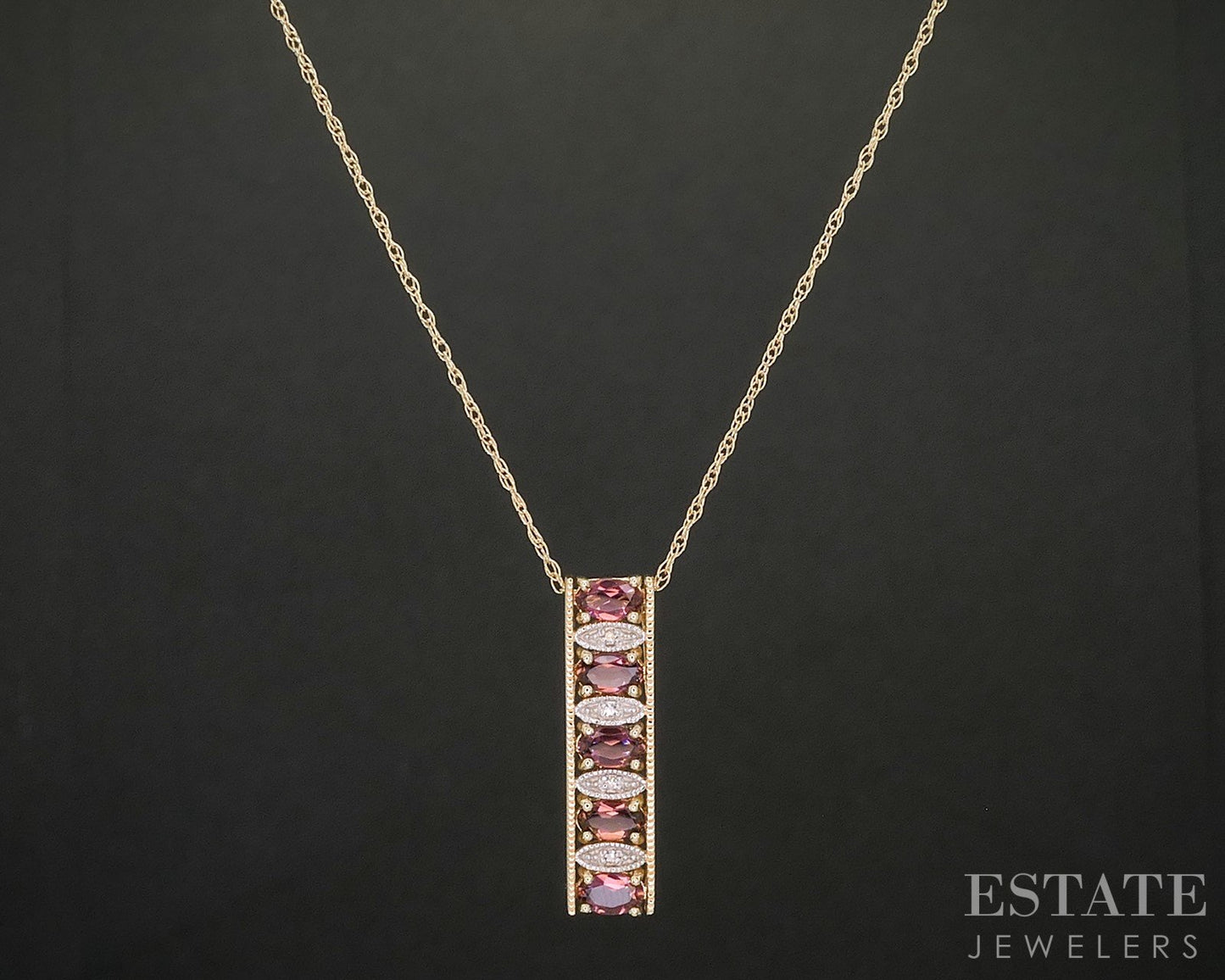14k Yellow Gold Natural Pink Tourmaline & Diamond Necklace 3.7g 18"L i20338