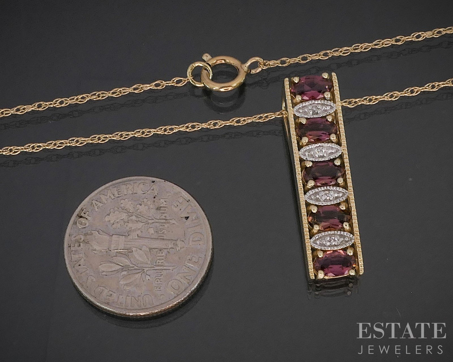 14k Yellow Gold Natural Pink Tourmaline & Diamond Necklace 3.7g 18"L i20338