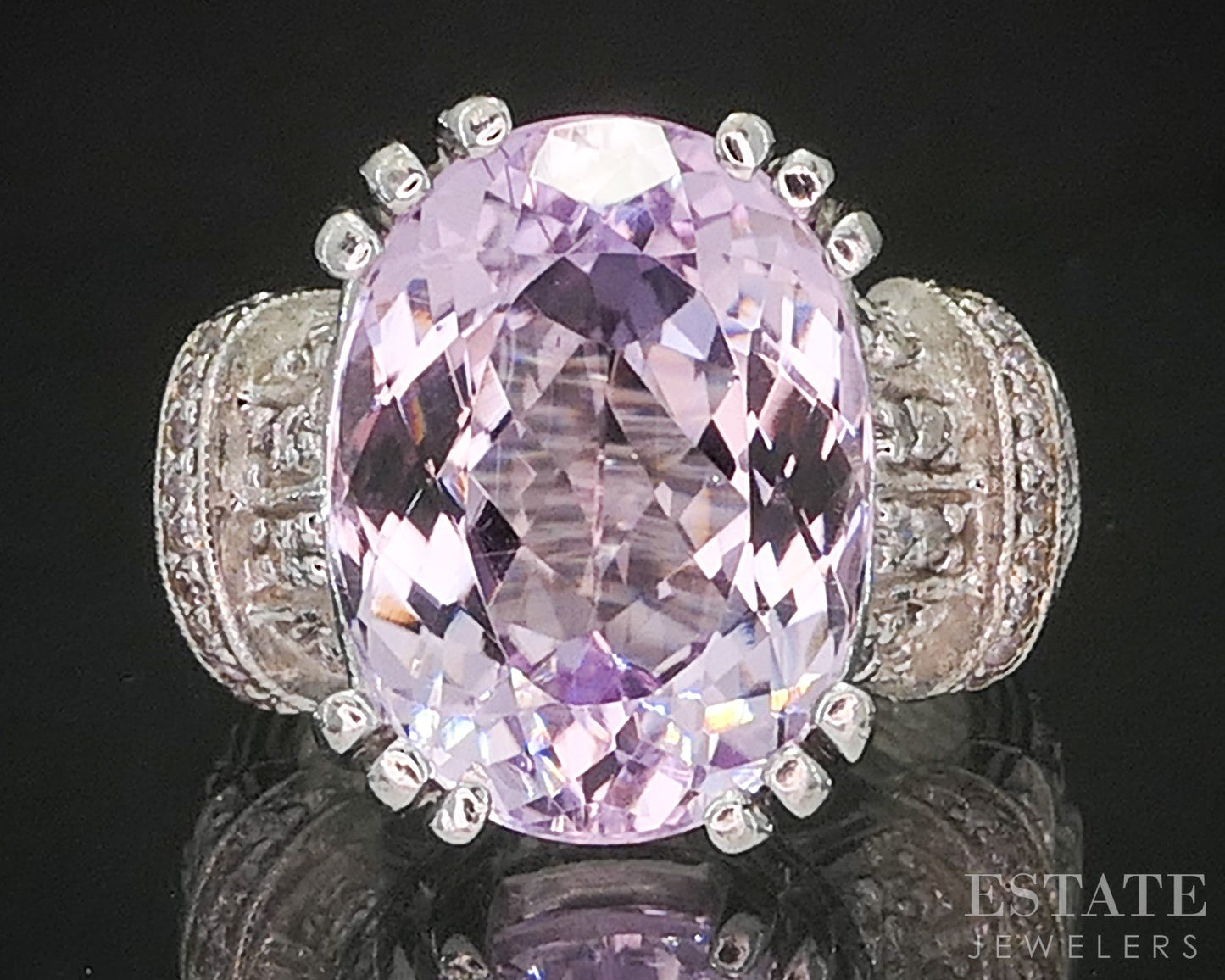 14k White Gold 10ct Oval Natural Kunzite & Diamond Ladies Ring 10.4g i20330