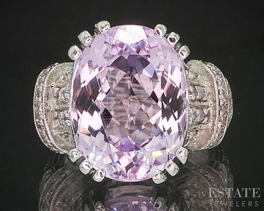 14k White Gold 10ct Oval Natural Kunzite & Diamond Ladies Ring 10.4g i20330