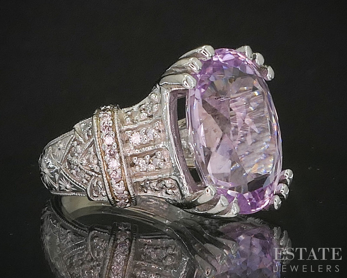 14k White Gold 10ct Oval Natural Kunzite & Diamond Ladies Ring 10.4g i20330