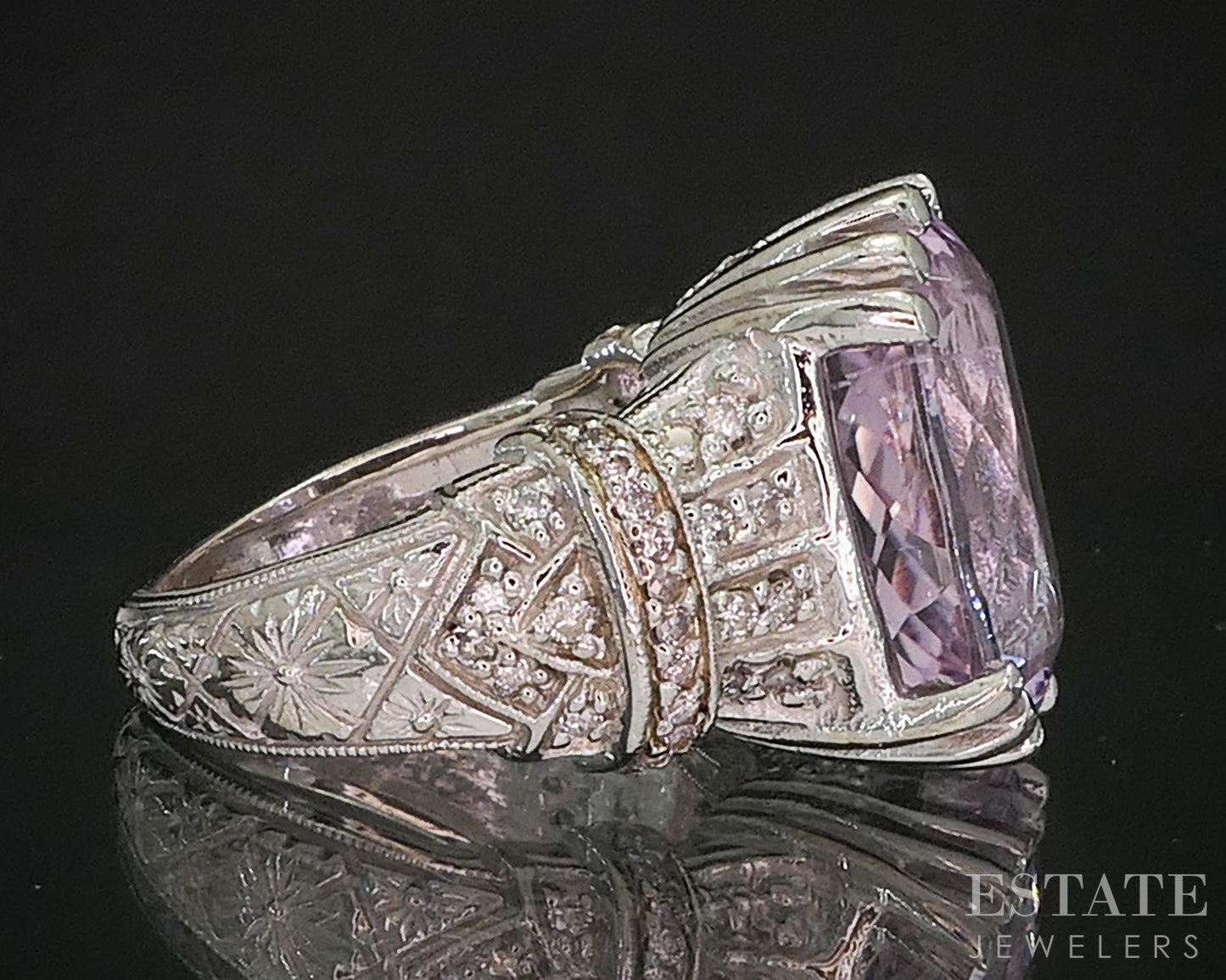14k White Gold 10ct Oval Natural Kunzite & Diamond Ladies Ring 10.4g i20330