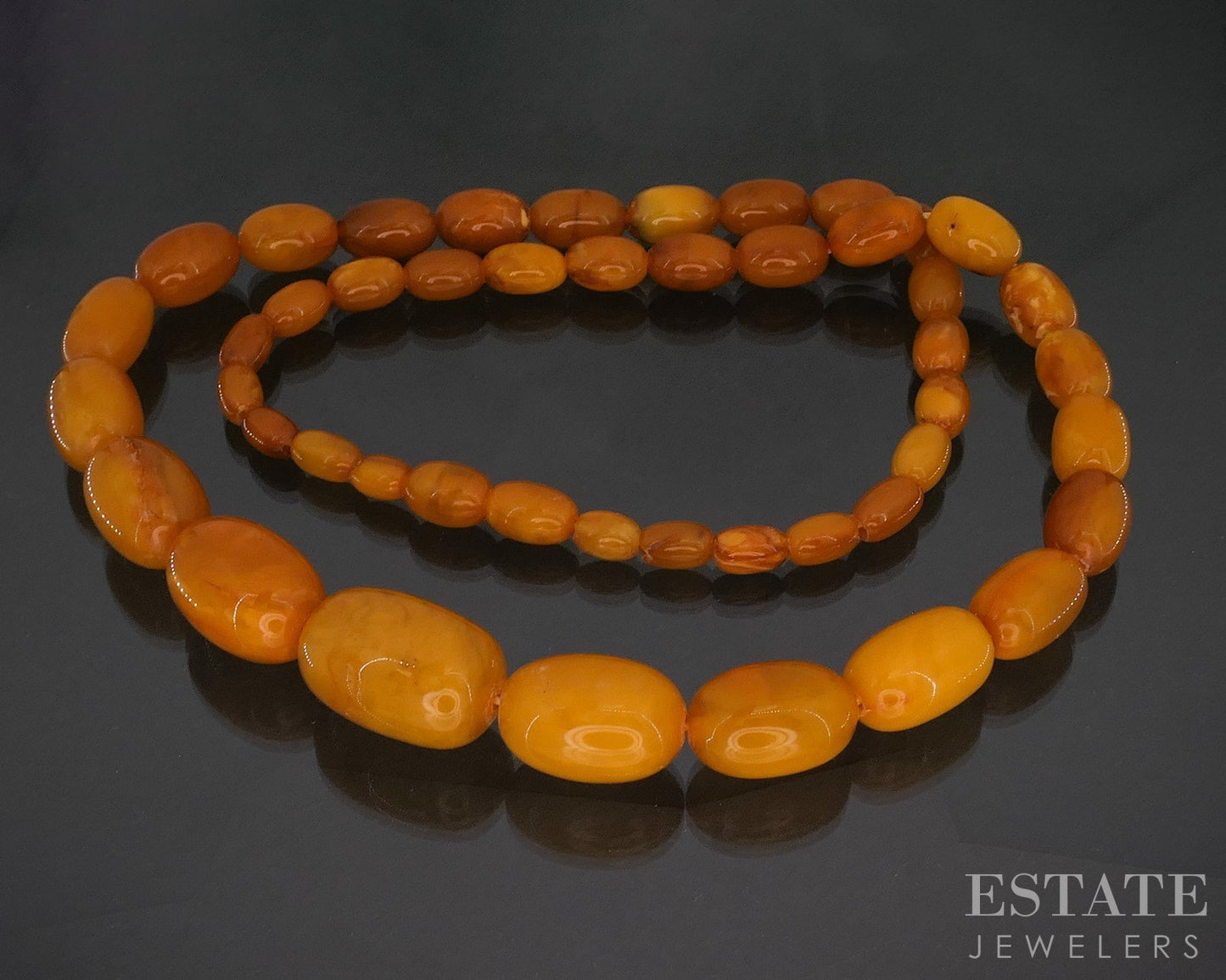 Vintage Natural Butterscotch Amber Graduated Oval Beaded Necklace 25"L i20322