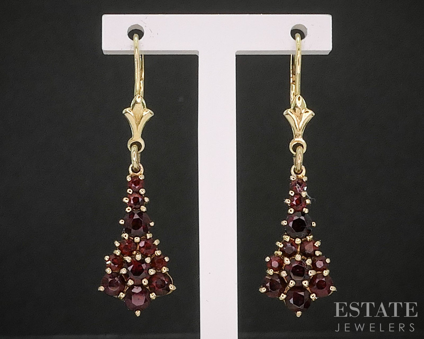 Antique 8k Yellow Gold Natural Garnet Teardrop Dangle Earrings 3.2g i20328
