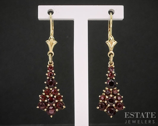 Antique 8k Yellow Gold Natural Garnet Teardrop Dangle Earrings 3.2g i20328