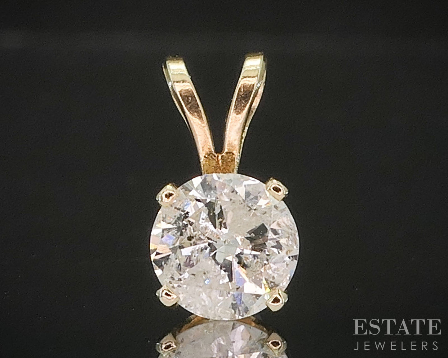 14k Yellow Gold Round Natural .95ct Diamond Solitaire Pendant i20337