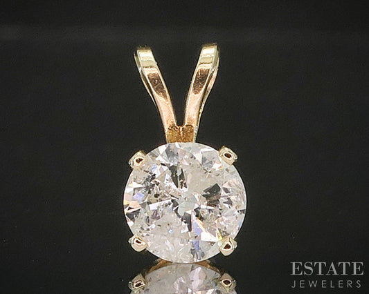 14k Yellow Gold Round Natural .95ct Diamond Solitaire Pendant i20337