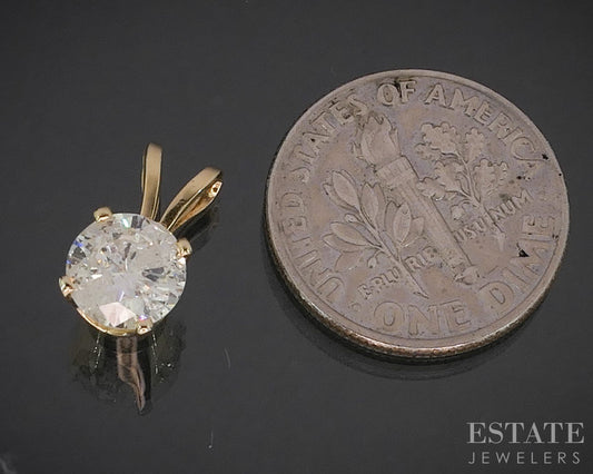 14k Yellow Gold Round Natural .95ct Diamond Solitaire Pendant i20337