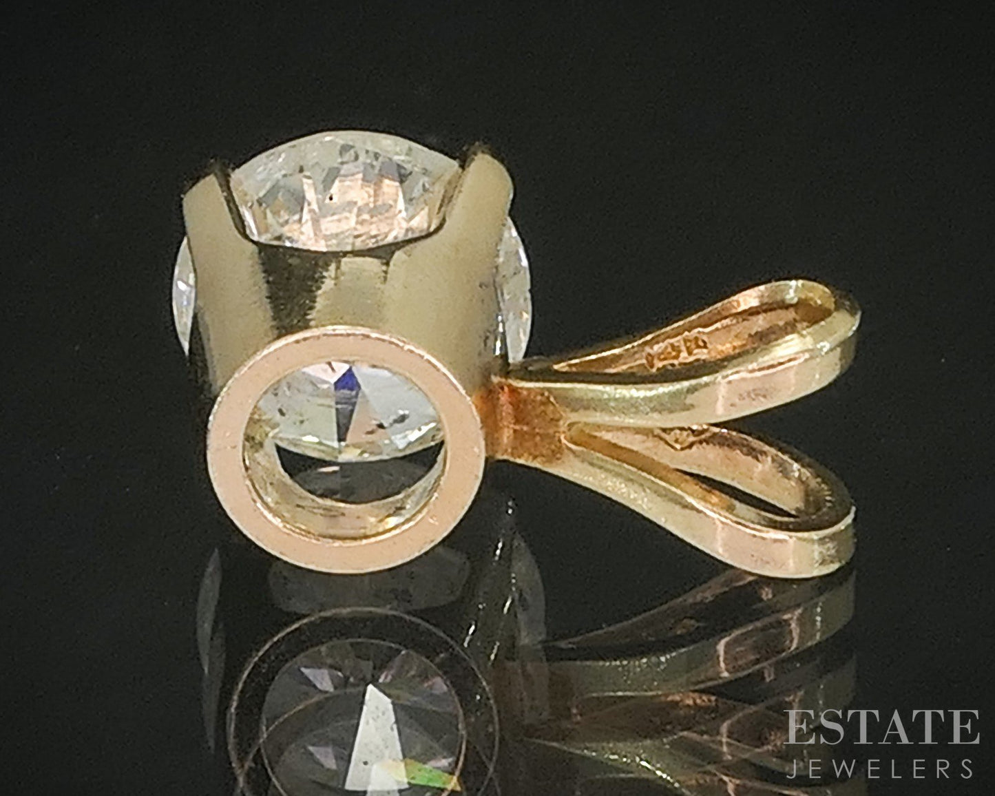 14k Yellow Gold Round Natural .95ct Diamond Solitaire Pendant i20337