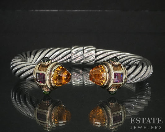 14k & Sterling David Yurman Multi Gem 9mm Renaissance Cuff Bracelet 46g i20288