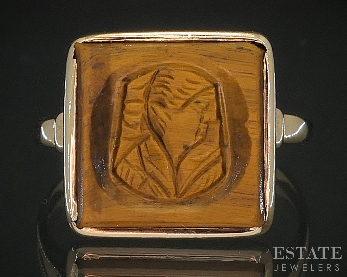 Antique Victorian 14k Yellow Gold Natural Tigers Eye Cameo Ring 2.4g i20291