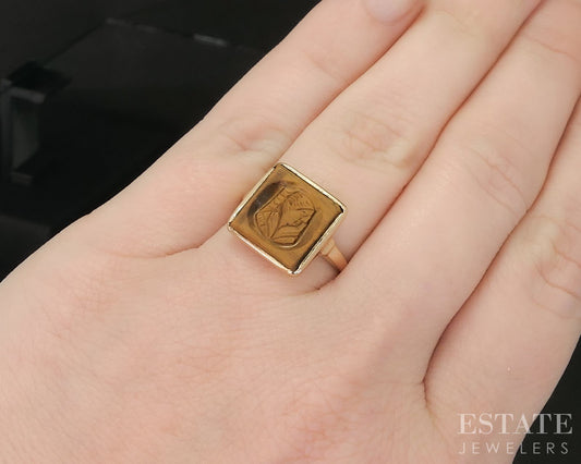 Antique Victorian 14k Yellow Gold Natural Tigers Eye Cameo Ring 2.4g i20291