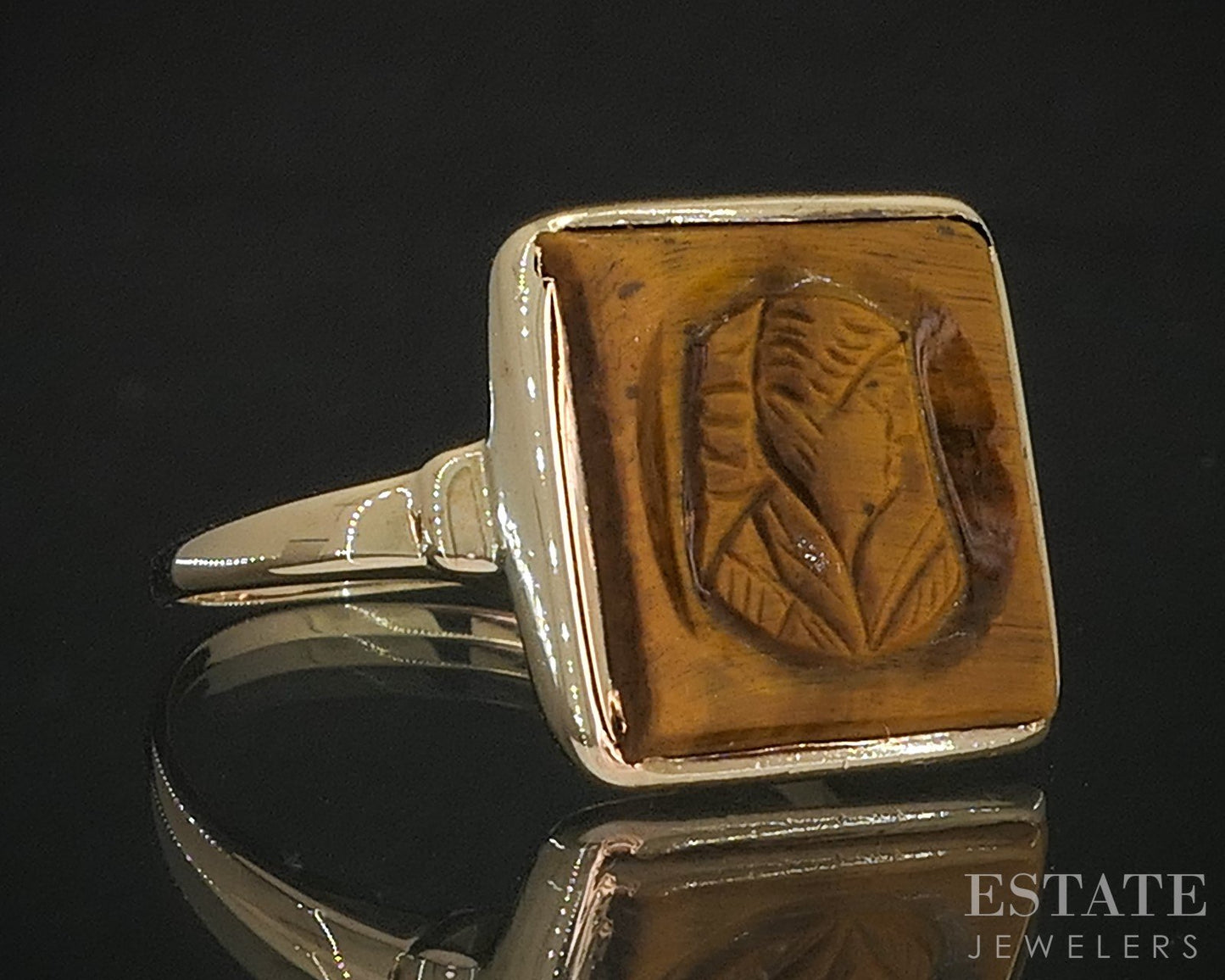 Antique Victorian 14k Yellow Gold Natural Tigers Eye Cameo Ring 2.4g i20291