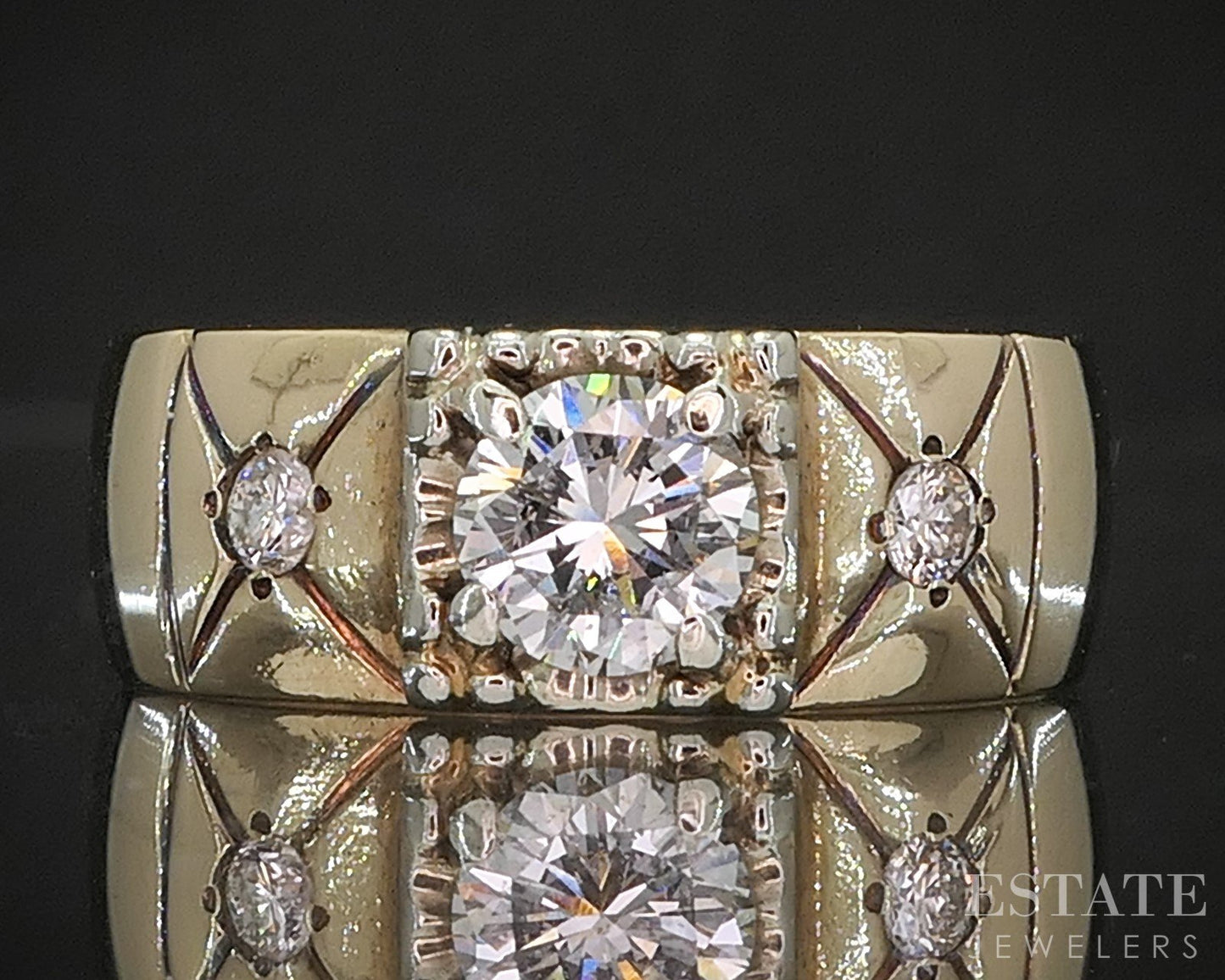 Vintage 10k Yellow Gold Natural .58ctw Diamond Three-Stone Band 5.6g i20294