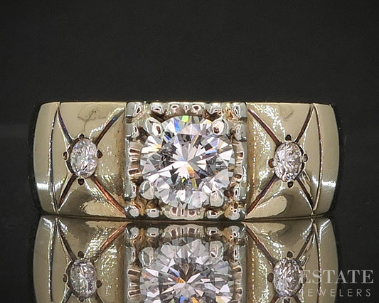 Vintage 10k Yellow Gold Natural .58ctw Diamond Three-Stone Band 5.6g i20294