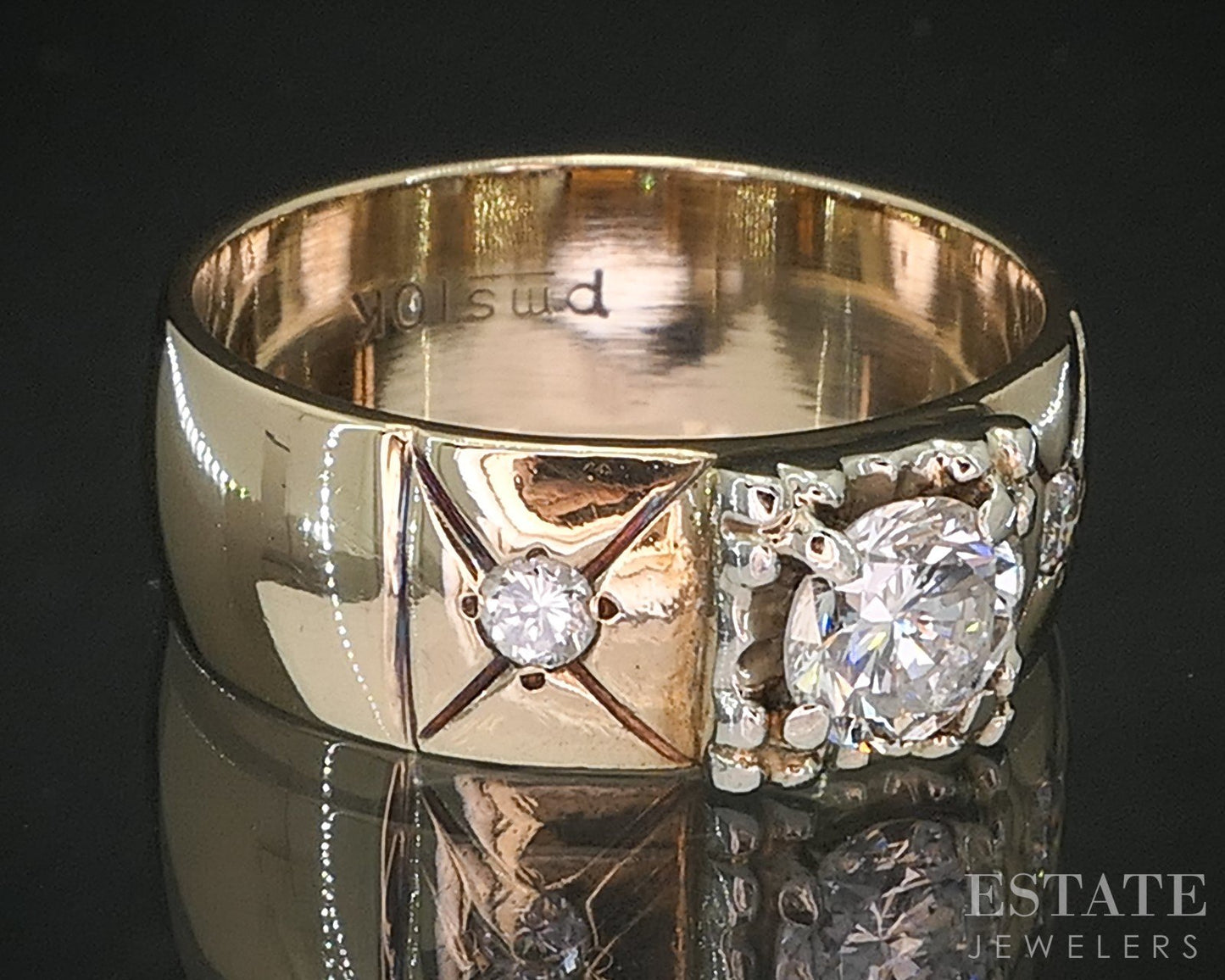 Vintage 10k Yellow Gold Natural .58ctw Diamond Three-Stone Band 5.6g i20294