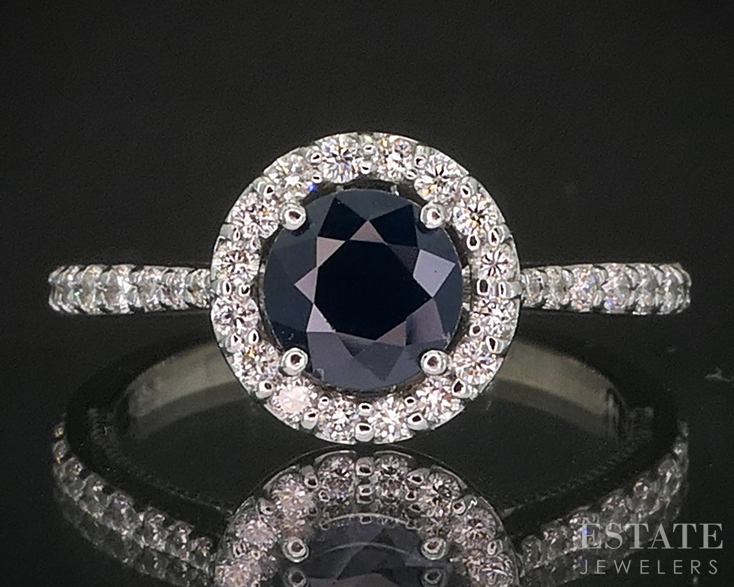 14k White Gold EFFY Natural Blue Sapphire & Diamond Halo Ladies Ring 3.1g i20295