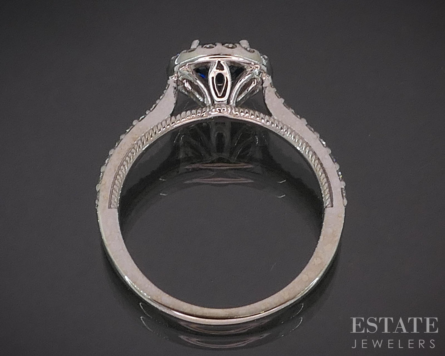 14k White Gold EFFY Natural Blue Sapphire & Diamond Halo Ladies Ring 3.1g i20295