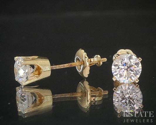 14k Yellow Gold Round Natural .84ctw Diamond Screw Back Earrings i20292