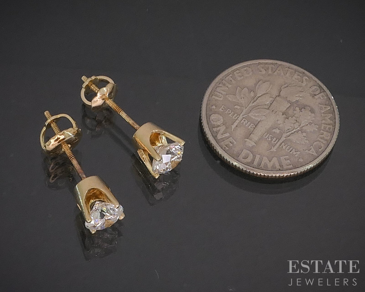 14k Yellow Gold Round Natural .84ctw Diamond Screw Back Earrings i20292