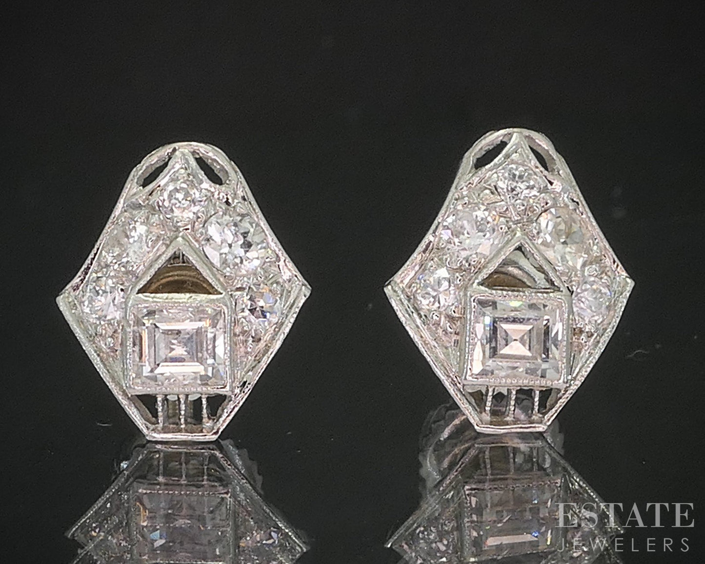 Antique Art Deco Platinum 14k Natural .39ctw Diamond Screw Back Earrings i20296
