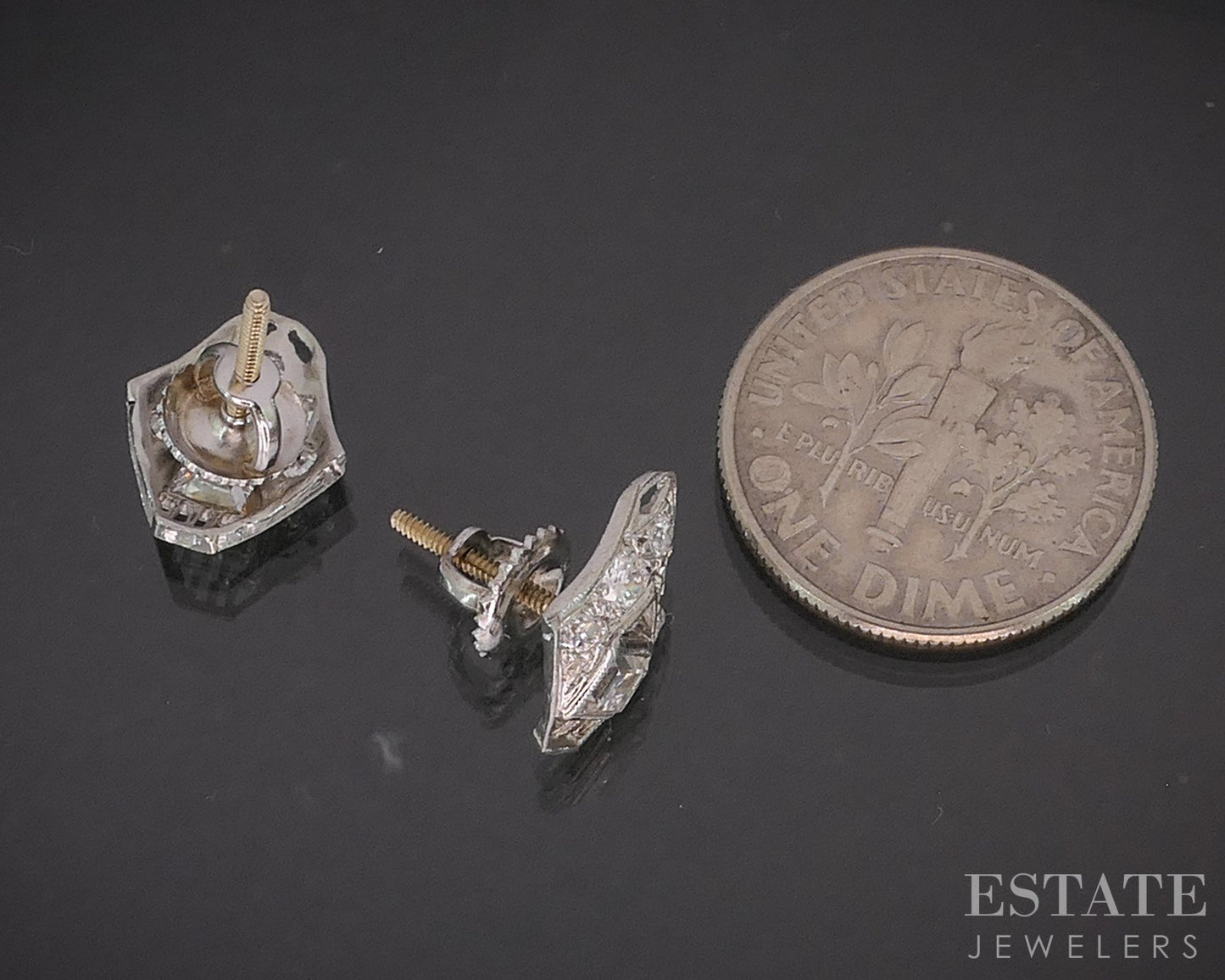 Antique Art Deco Platinum 14k Natural .39ctw Diamond Screw Back Earrings i20296
