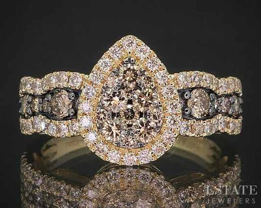 14k Honey Gold LeVian Natural 1ctw Chocolate & Vanilla Diamond Ring 4.9g i20290