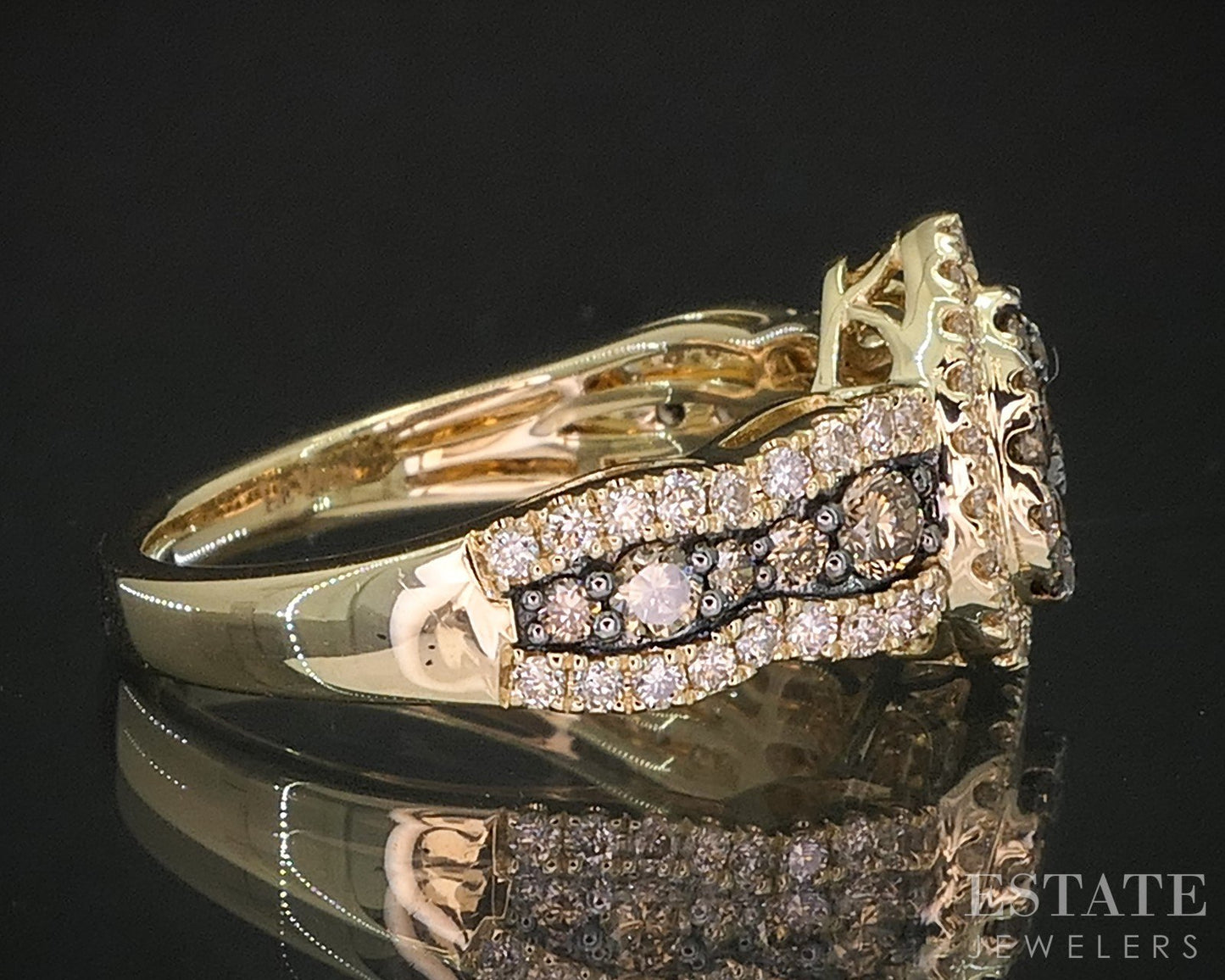 14k Honey Gold LeVian Natural 1ctw Chocolate & Vanilla Diamond Ring 4.9g i20290