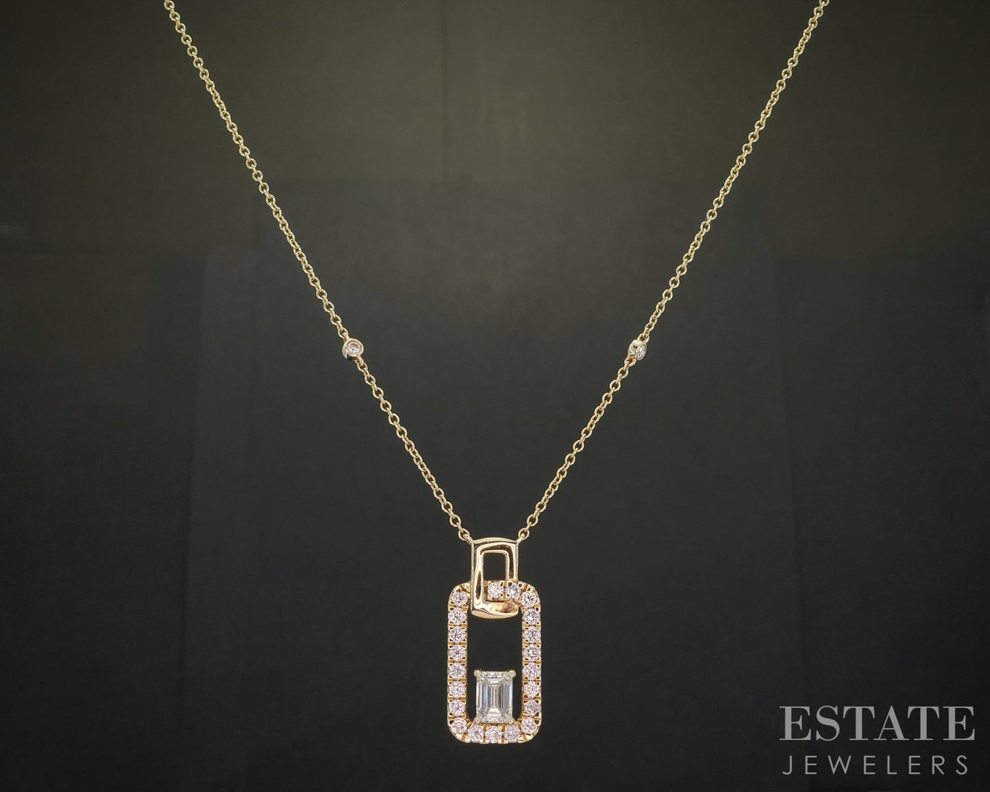 14k Yellow Gold Lab Created Emerald Cut 1.02ctw Diamond Necklace 4g 18"L i20287