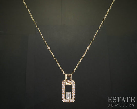 14k Yellow Gold Lab Created Emerald Cut 1.02ctw Diamond Necklace 4g 18"L i20287