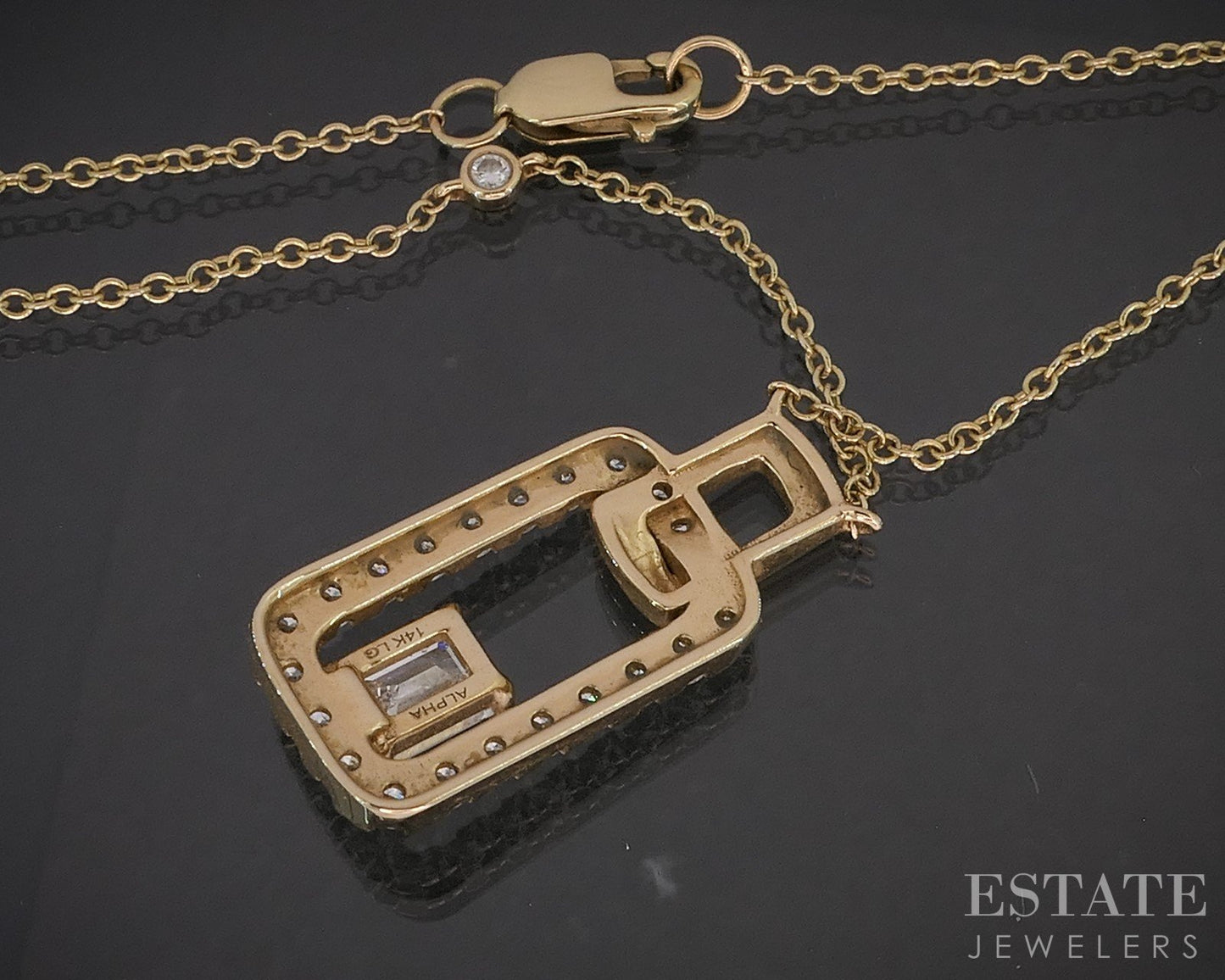 14k Yellow Gold Lab Created Emerald Cut 1.02ctw Diamond Necklace 4g 18"L i20287