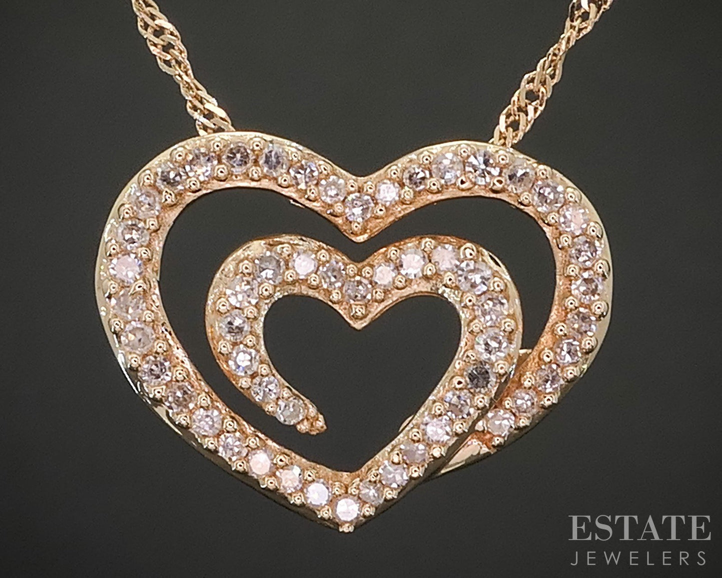 14k Rose Gold Natural Diamond Open Heart Ladies Necklace 2.5g 16"L i20170b