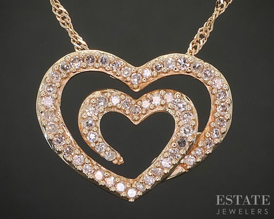 14k Rose Gold Natural Diamond Open Heart Ladies Necklace 2.5g 16"L i20170b