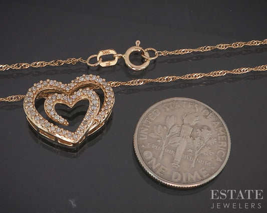 14k Rose Gold Natural Diamond Open Heart Ladies Necklace 2.5g 16"L i20170b