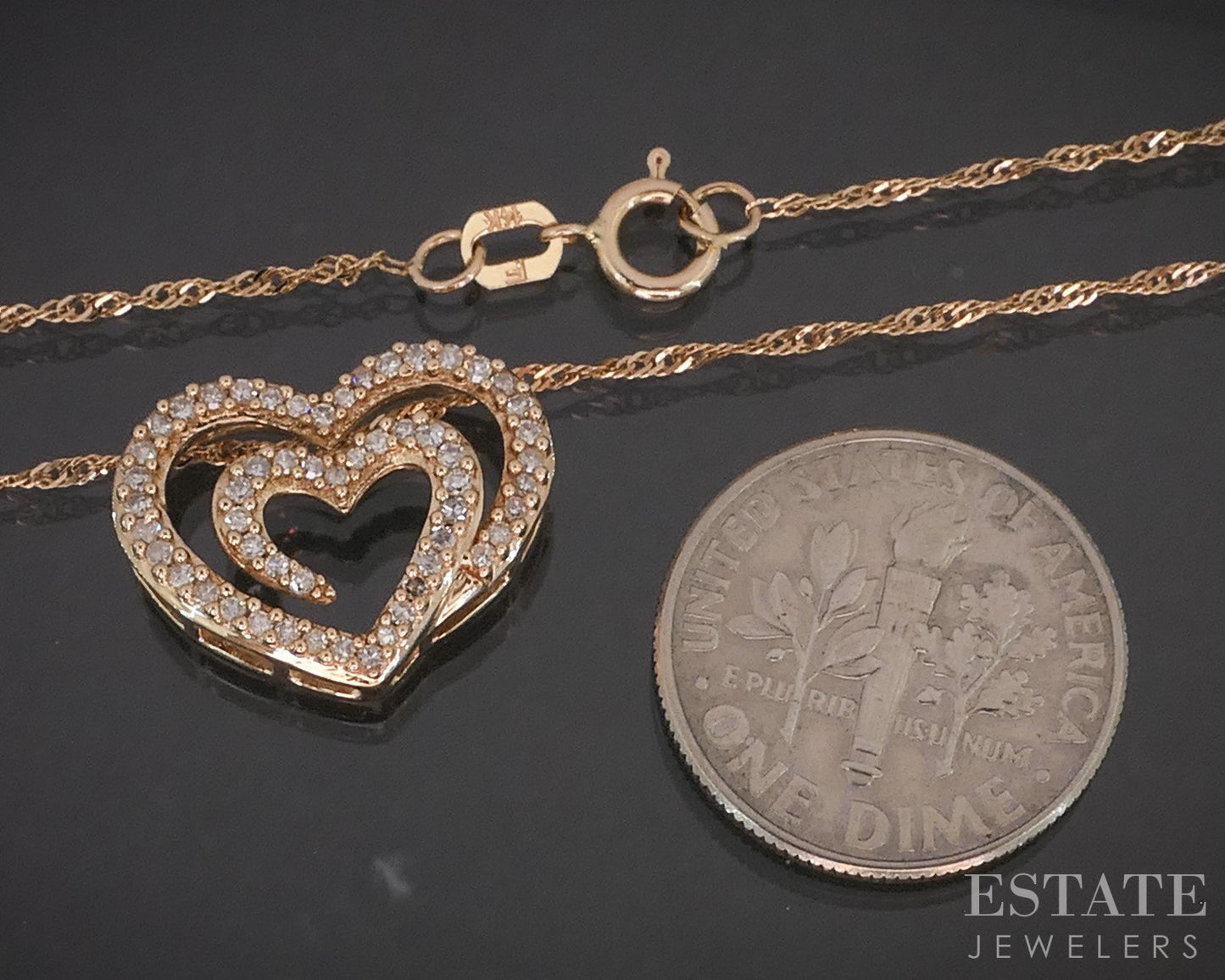 14k Rose Gold Natural Diamond Open Heart Ladies Necklace 2.5g 16"L i20170b