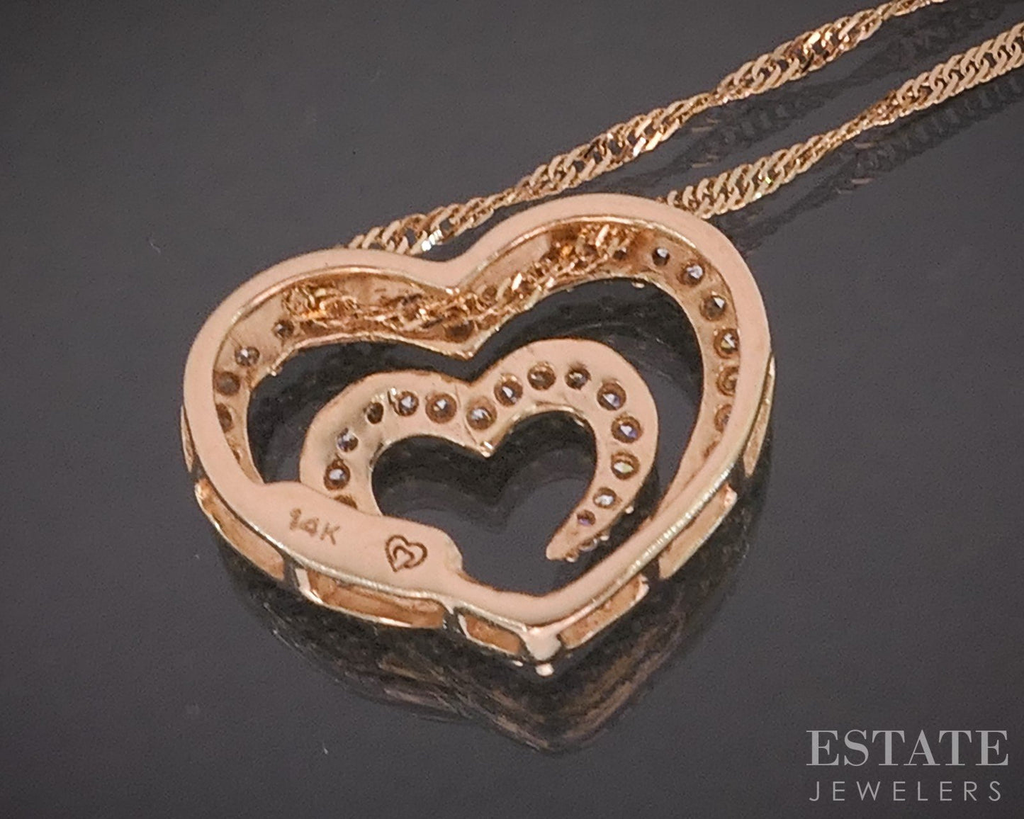 14k Rose Gold Natural Diamond Open Heart Ladies Necklace 2.5g 16"L i20170b