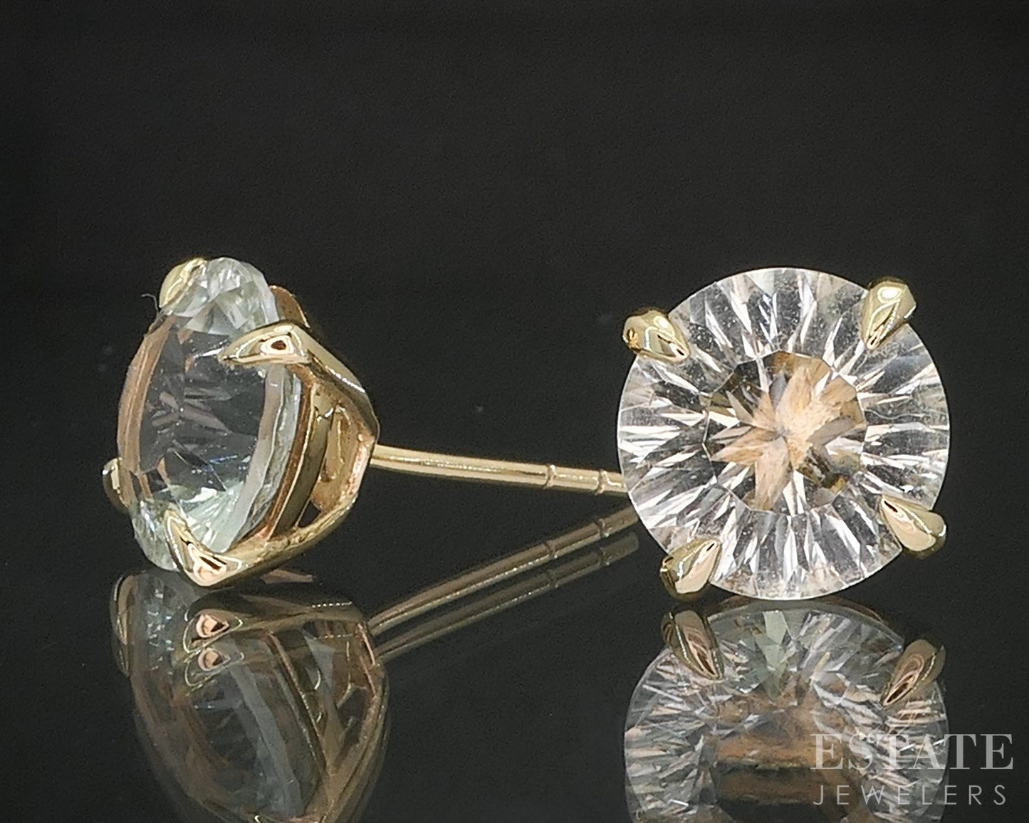 14k Yellow Gold EFFY Natural Green Amethyst Stud Earrings 2.9g i20183b