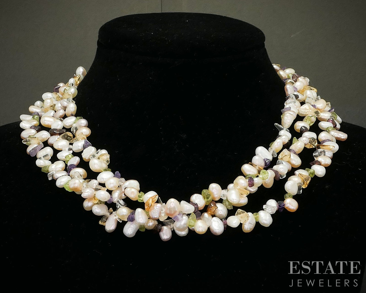 14k Yellow Gold Freshwater Pearl Gemstone Multi Strand Necklace 17.5"L i20166b