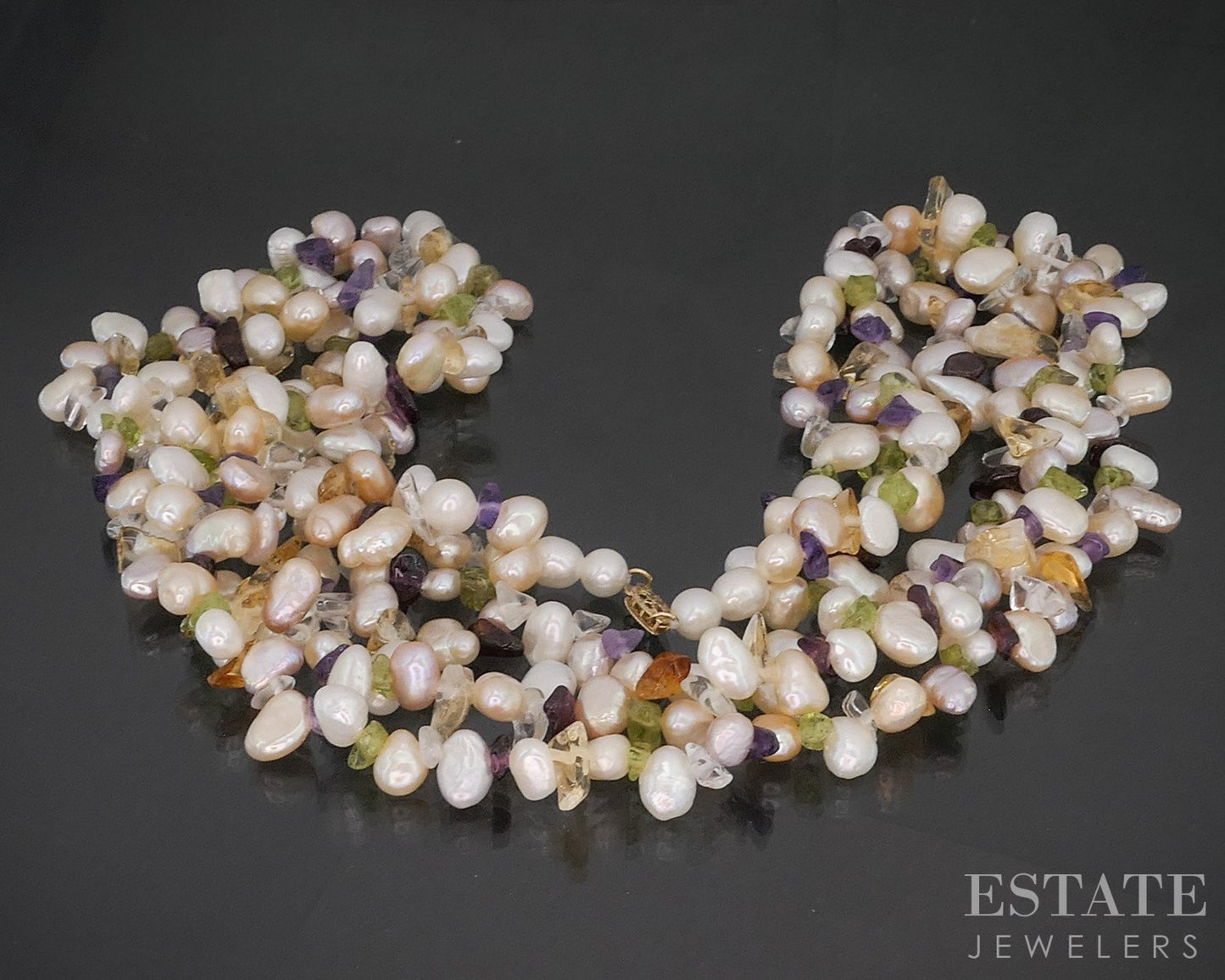 14k Yellow Gold Freshwater Pearl Gemstone Multi Strand Necklace 17.5"L i20166b