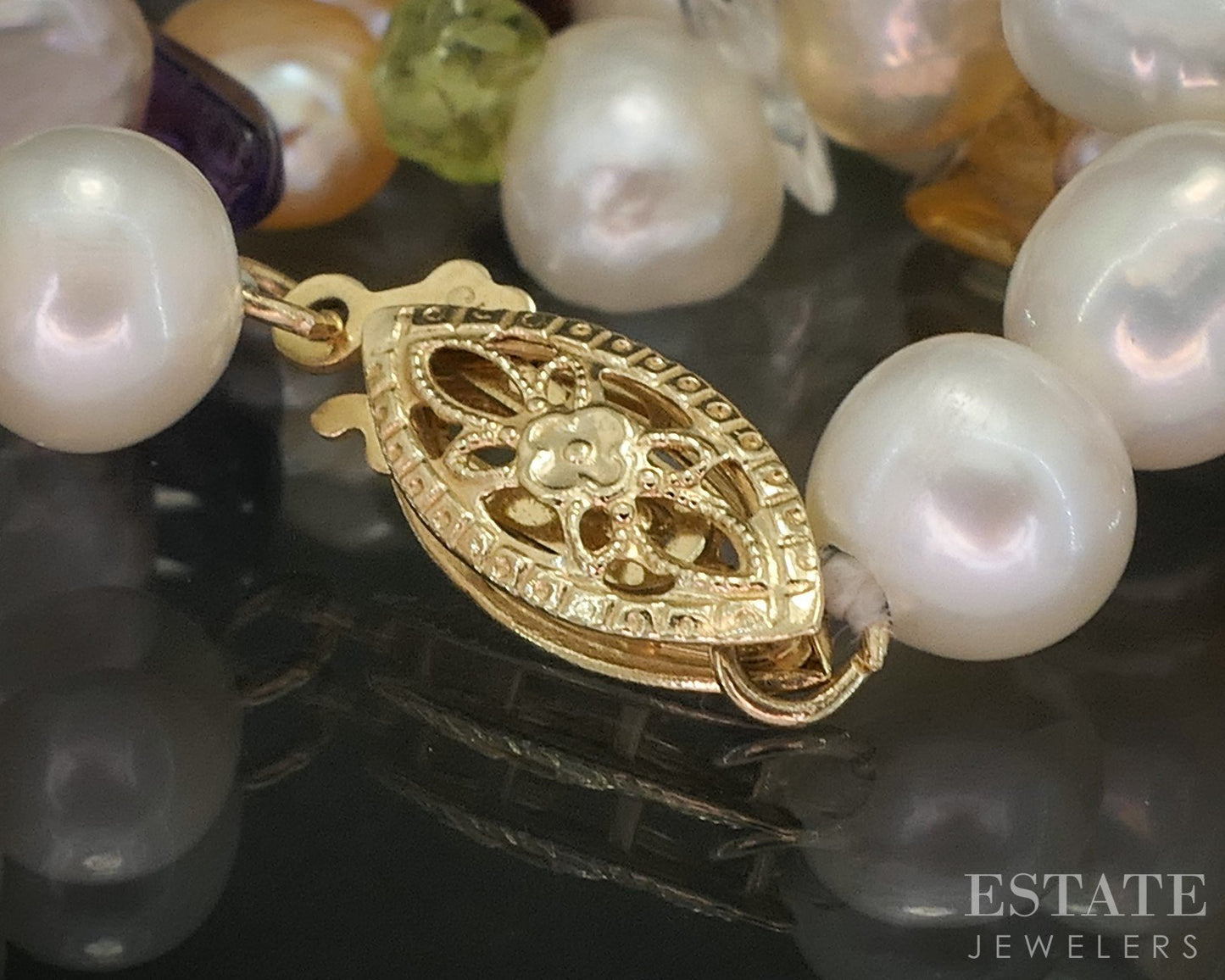 14k Yellow Gold Freshwater Pearl Gemstone Multi Strand Necklace 17.5"L i20166b