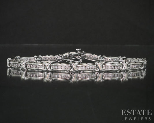 10k White Gold XOXO Natural .50ctw Diamond Tennis Bracelet 8.7g 7.25"L i20174b