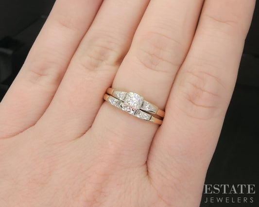 Vintage 14k Yellow & White Gold Natural .12ct Diamond Wedding Set 3g i19819b