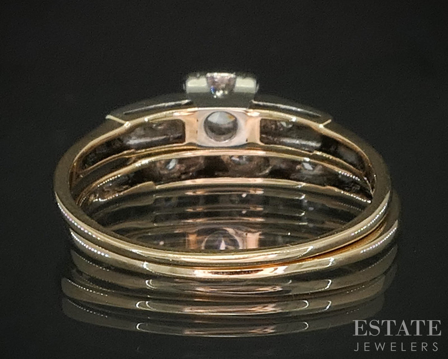 Vintage 14k Yellow & White Gold Natural .12ct Diamond Wedding Set 3g i19819b